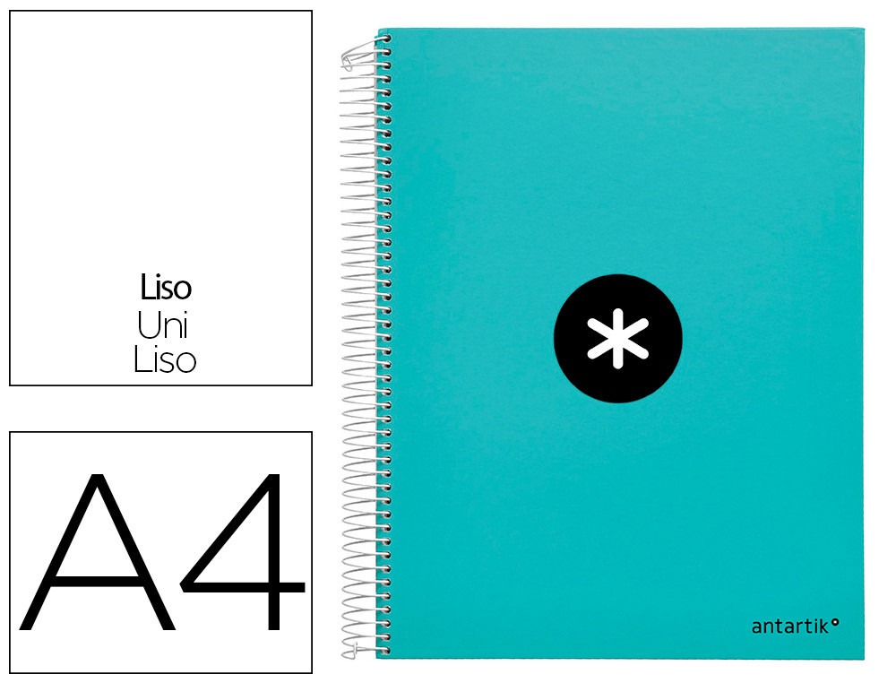 CUADERNO ESPIRAL LIDERPAPEL A4 MICRO ANTARTIK TAPA FORRADA 120H 100 GR LISO 5 BANDAS 4 TALADROS COLOR MENTA