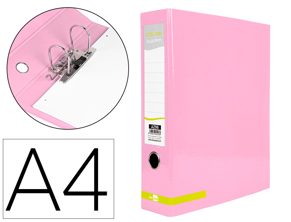 ARCHIVADOR DE PALANCA LIDERPAPEL A4 COLOR SYSTEM FORRADO SIN RADO LOMO 80 MM ROSA COMPRESOR METALICO