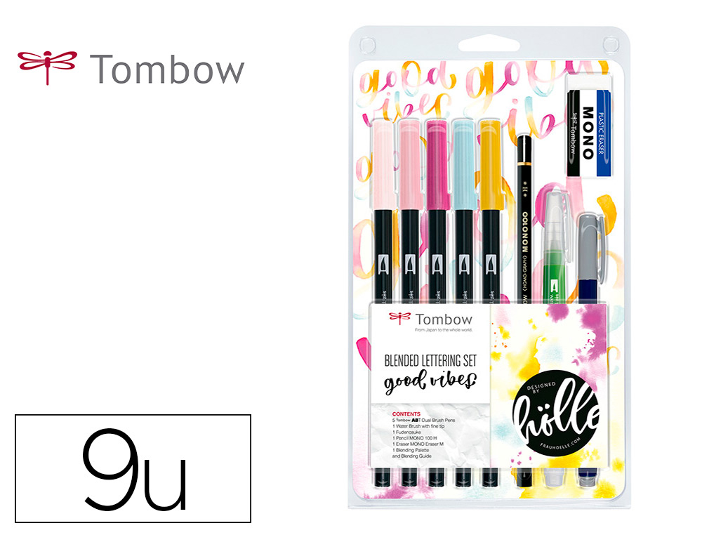 SET DE CALIGRAFIA TOMBOW BLENDED LETTERING GOOD VIBES 9 PIEZAS
