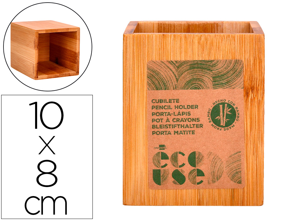 CUBILETE PORTALAPICES LIDERPAPEL ECOUSE BAMBU 8X8X10 CM