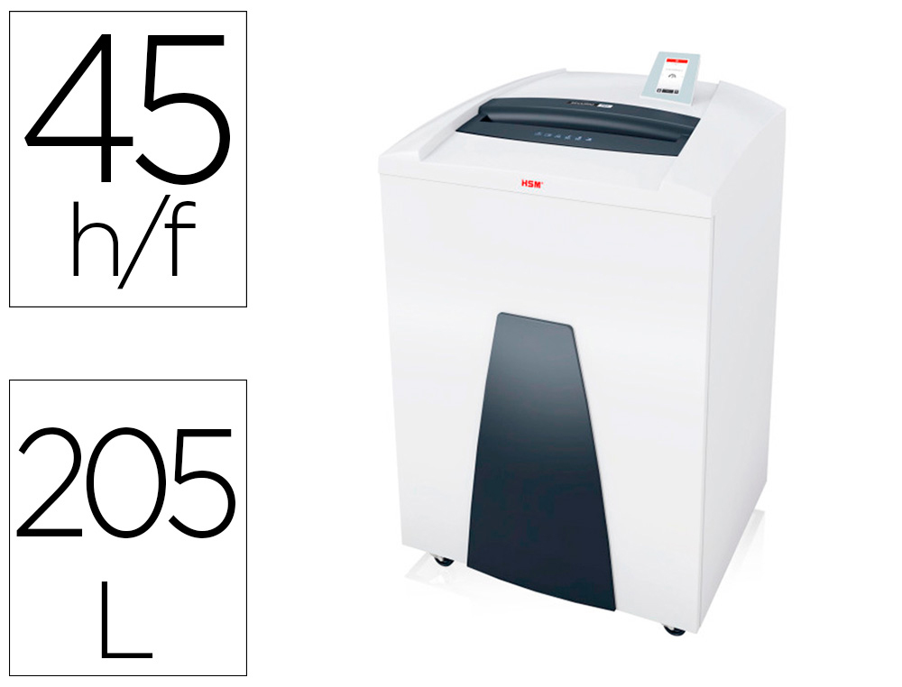 DESTRUCTORA DE DOCUMENTOS HSM SECURIO P44I CAPACIDAD CORTE 45 HOJAS EN PARTICULAS DESTRUYE GRAPAS CLIPS CD Y
