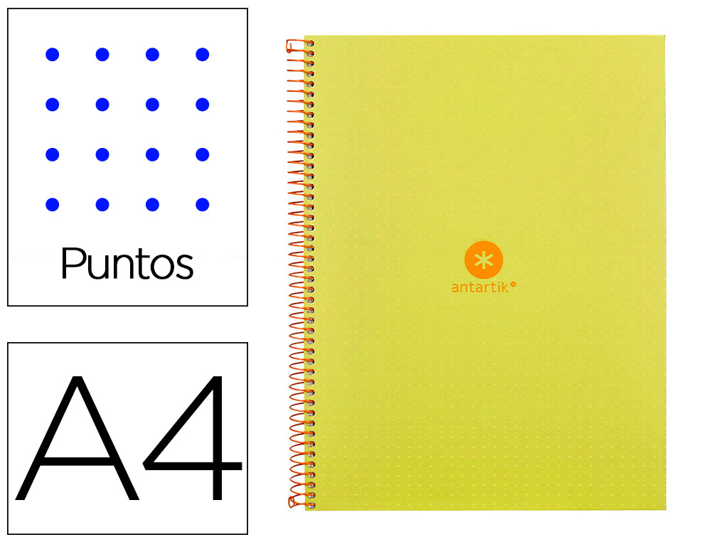 CUADERNO ESPIRAL LIDERPAPEL A4 MICRO ANTARTIK TAPA FORRADA80H 90 GR RAYADO PUNTOS 1 BANDA 4 TALADROS AMARILLO