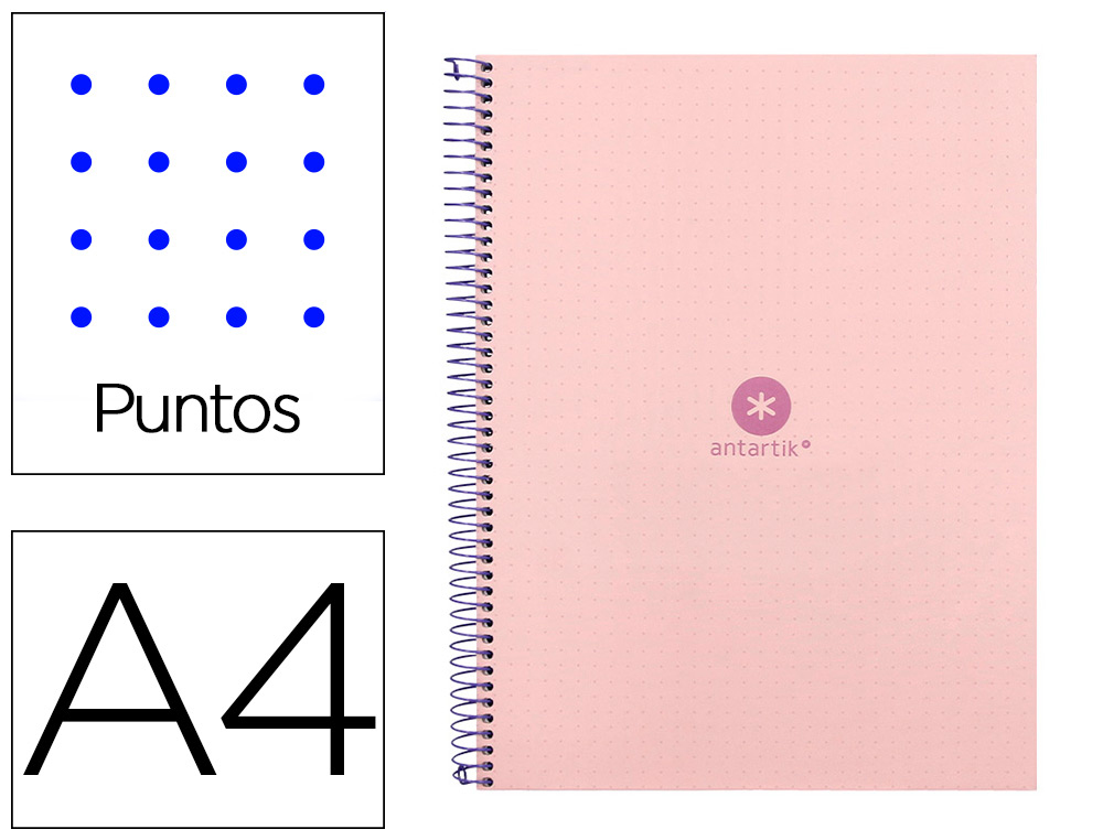 CUADERNO ESPIRAL LIDERPAPEL A4 MICRO ANTARTIK TAPA FORRADA80H 90 GR RAYADO PUNTOS 1 BANDA 4 TALADROS ROSA