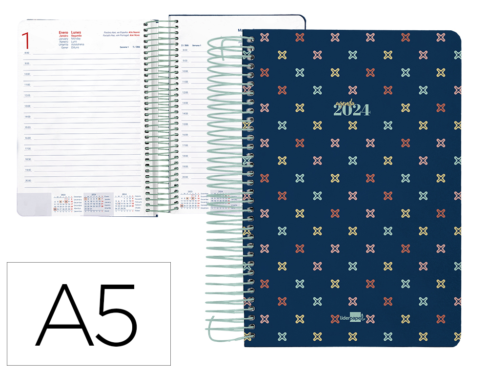 AGENDA ESPIRAL LIDERPAPEL PERISSA A5 2024 DIA PAGINA PAPEL 80 GR DISEO CROSS