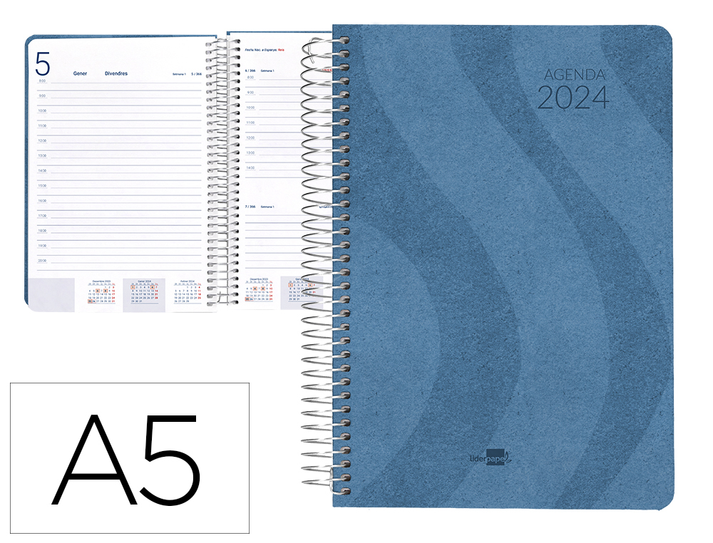 AGENDA ESPIRAL LIDERPAPEL SYROS 15X21 CM 2024 DIA PAGINA SIMPLE ESPIRAL COLOR AZUL PAPEL 60 GR CATALAN