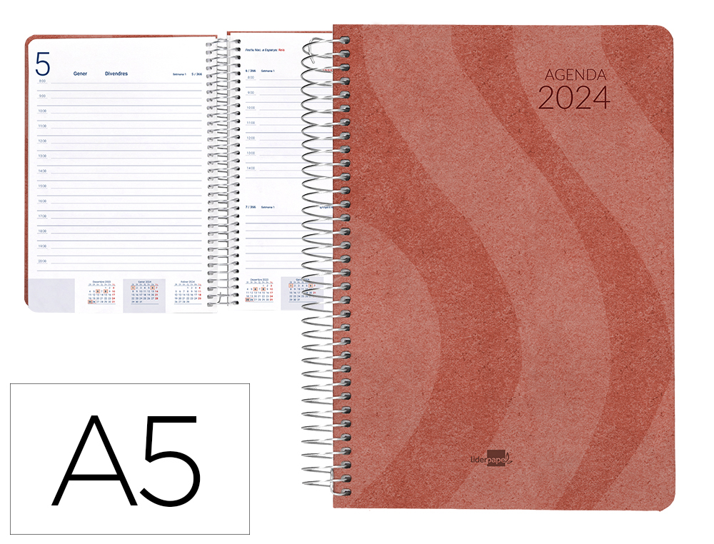 AGENDA ESPIRAL LIDERPAPEL SYROS 15X21 CM 2024 DIA PAGINA SIMPLE ESPIRAL COLOR ROJO PAPEL 60 GR CATALAN