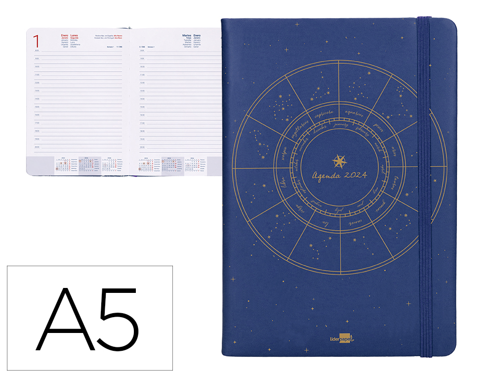 AGENDA ENCUADERNADA LIDERPAPEL EFIRA A5 2024 DIA PAGINA COLOR AZUL PAPEL 70 GR