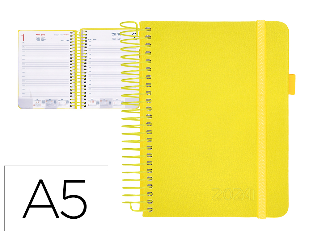 AGENDA ENCUADERNADA LIDERPAPEL NEON A5 2024 DIA PAGINA PAPEL 70 GR COLOR AMARILLO