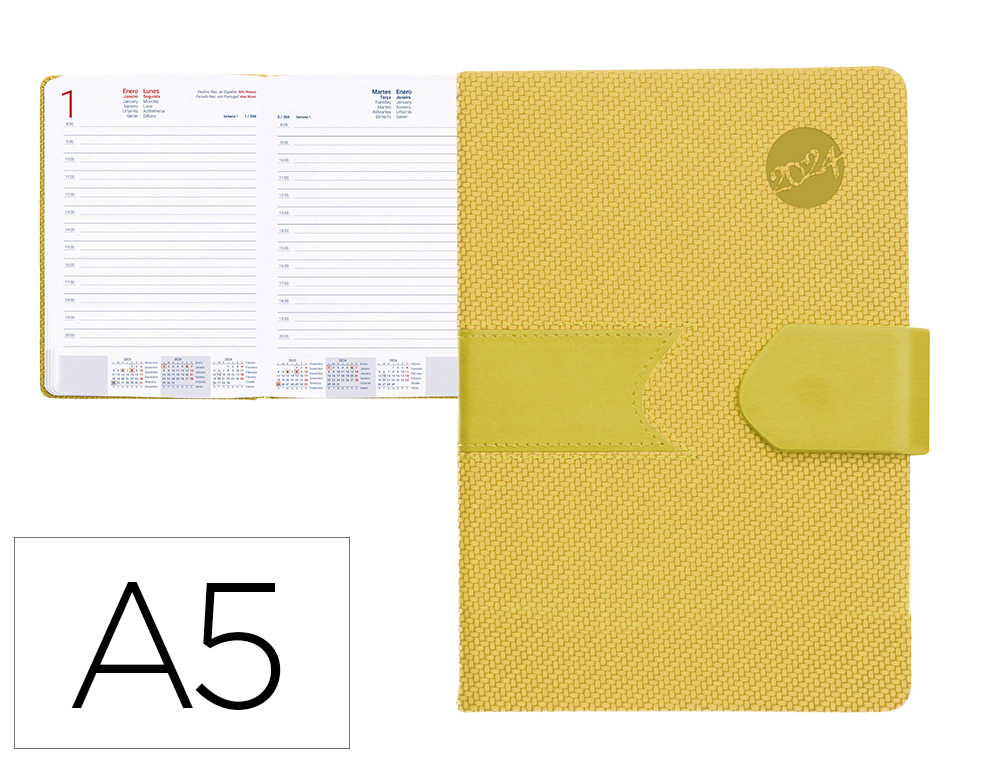 AGENDA ENCUADERNADA LIDERPAPEL LIDHOR 15X21 CM 2024 DIA PAGINA COLOR AMARILLO PAPEL 70 GR