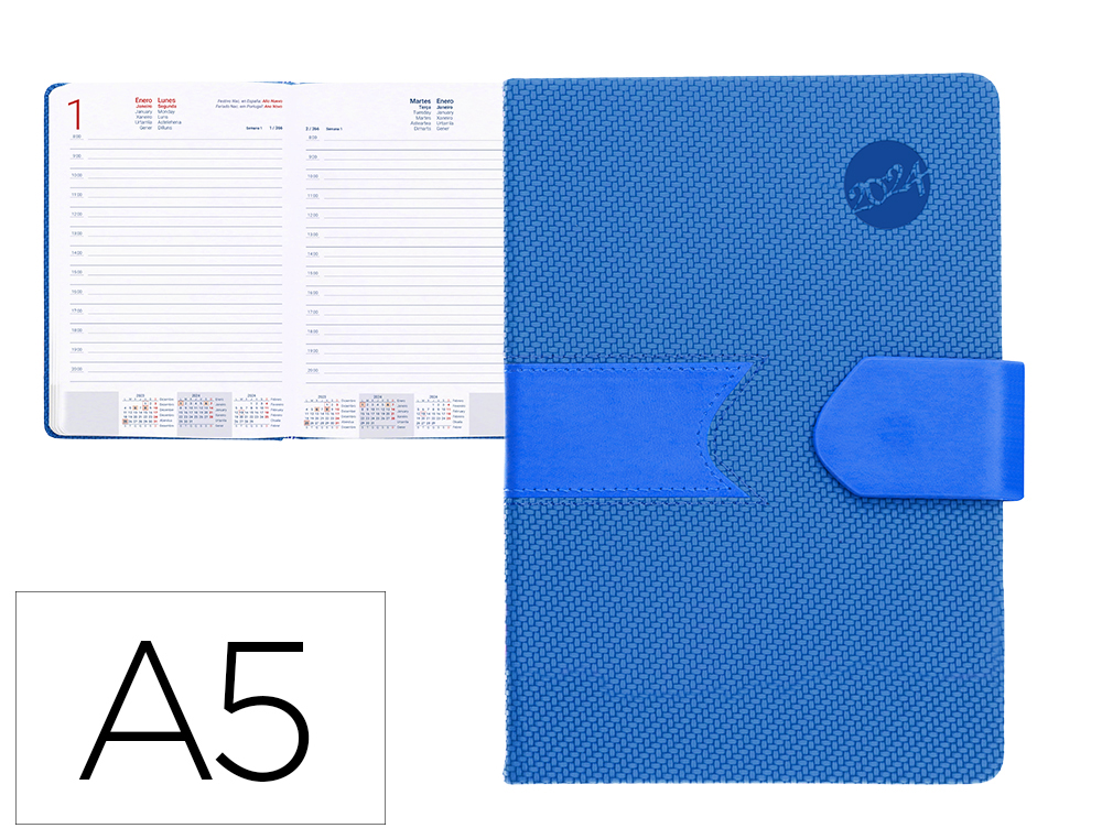 AGENDA ENCUADERNADA LIDERPAPEL LIDHOR 15X21 CM 2024 DIA PAGINA COLOR AZUL PAPEL 70 GR