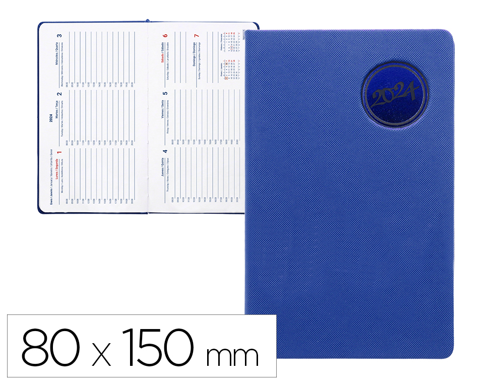 AGENDA ENCUADERNADA LIDERPAPEL KILKIS 8X15 CM 2024 SEMANA VISTA COLOR AZUL PAPEL DE 70 GR