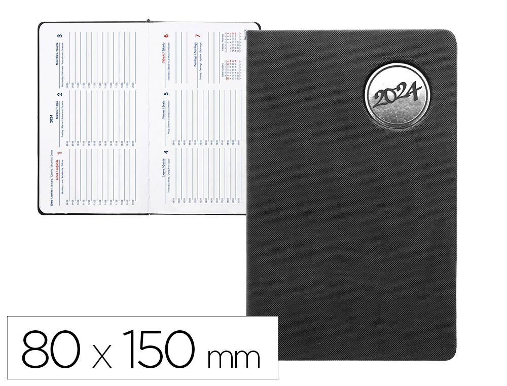 AGENDA ENCUADERNADA LIDERPAPEL KILKIS 8X15 CM 2024 SEMANA VISTA COLOR NEGRO PAPEL 70 GR