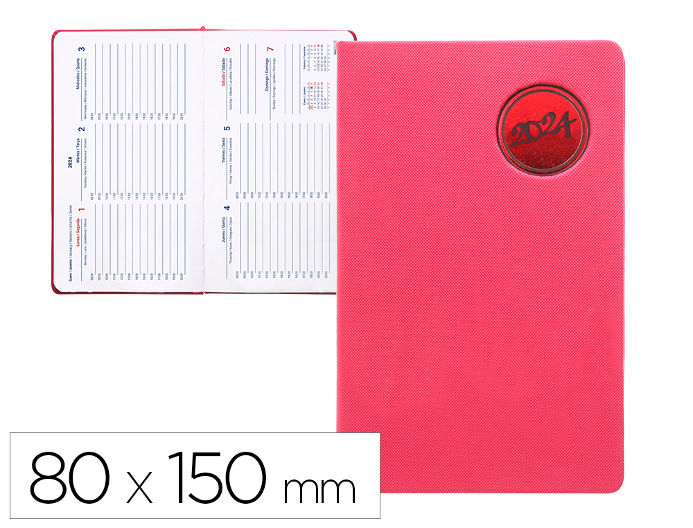 AGENDA ENCUADERNADA LIDERPAPEL KILKIS 8X15 CM 2024 SEMANA VISTA COLOR ROSA PAPEL 70 GR
