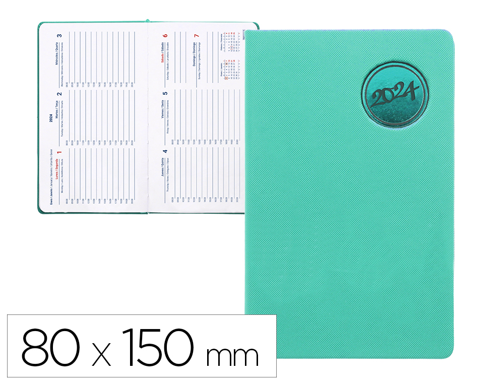 AGENDA ENCUADERNADA LIDERPAPEL KILKIS 8X15 CM 2024 SEMANA VISTA COLOR TURQUESA PAPEL 70 GR
