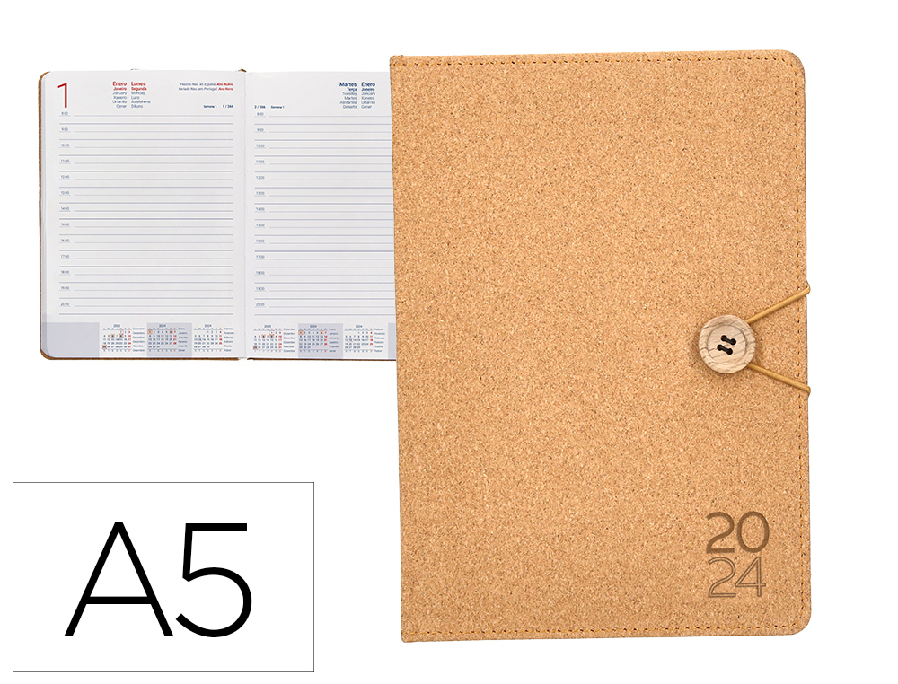AGENDA ENCUADERNADA MILOS LIDERPAPEL A5 2024 DIA PAGINA COLOR LISO PAPEL 70 GR