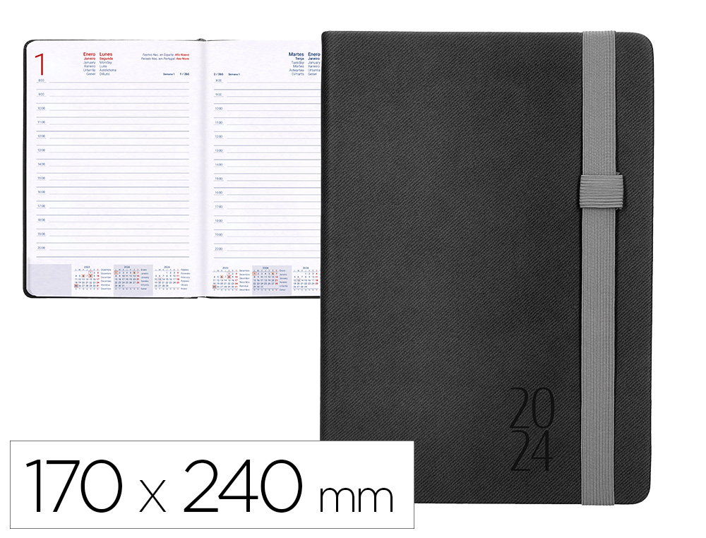 AGENDA ENCUADERNADA LIDERPAPEL LARISIS 17X24 CM 2024 DIA PAGINA COLOR NEGRO PAPEL 70 GR