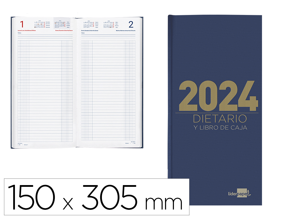 DIETARIO LIDERPAPEL 15X30,5CM 2024 DOS TERCIOS COLOR AZUL PAPEL 70 GR