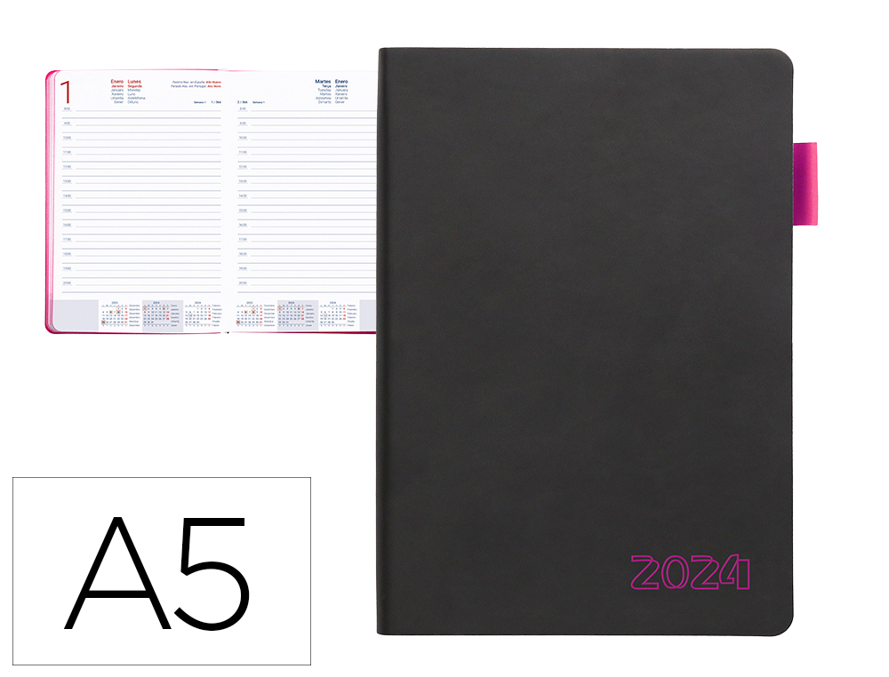 AGENDA ENCUADERNADA LIDERPAPEL SIFNOS A5 2024 DIA PAGINA COLOR ROSA PAPEL 70 GR