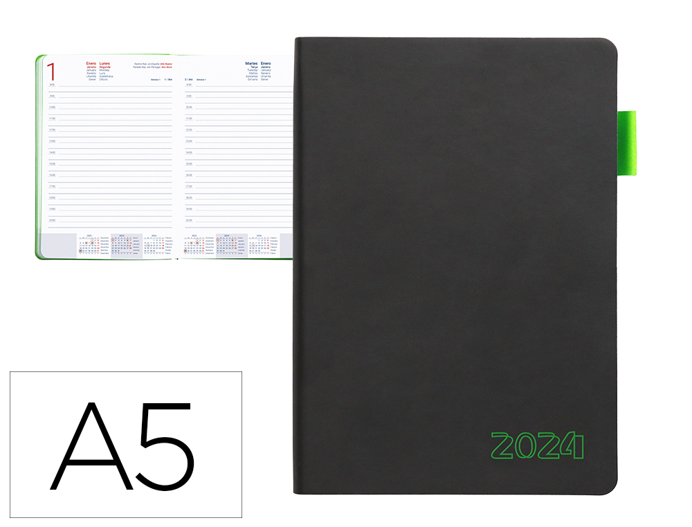 AGENDA ENCUADERNADA LIDERPAPEL SIFNOS A5 2024 DIA PAGINA COLOR VERDE PAPEL 70 GR