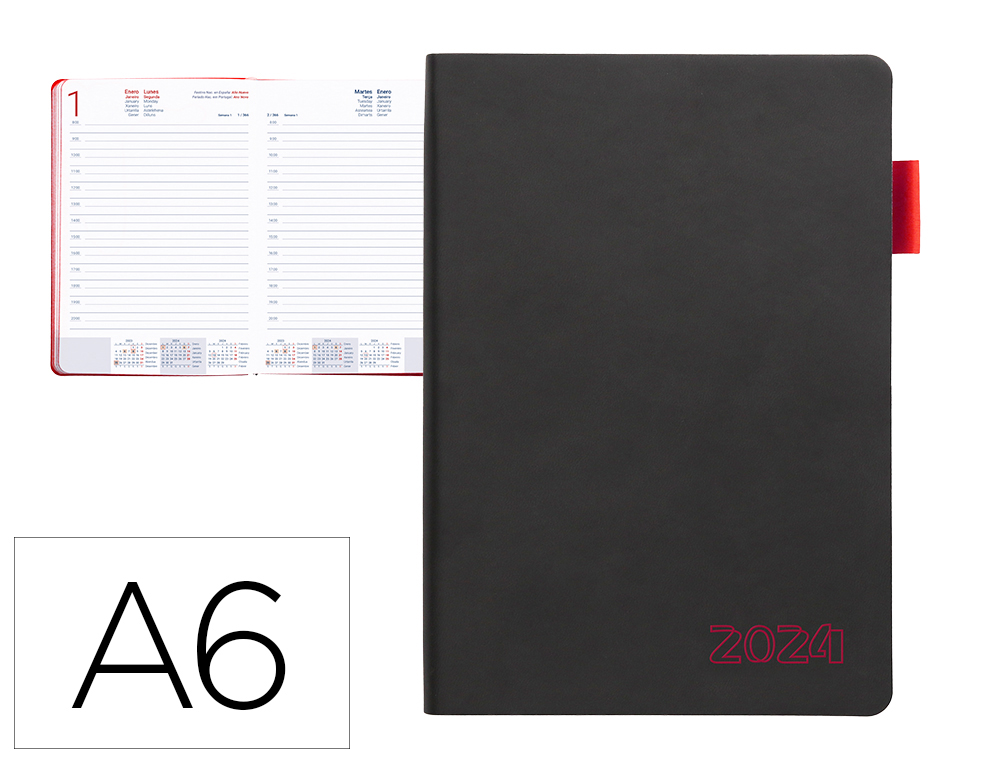 AGENDA ENCUADERNADA LIDERPAPEL SIFNOS A6 2024 DIA PAGINA COLOR ROJO PAPEL 70 GR