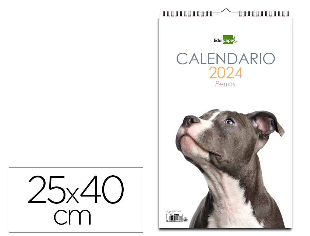 CALENDARIO ESPIRAL PARED LIDERPAPEL IMAGENES PERROS 2024 PARA ESCRIBIR 25X40 CM PAPEL 150 GR