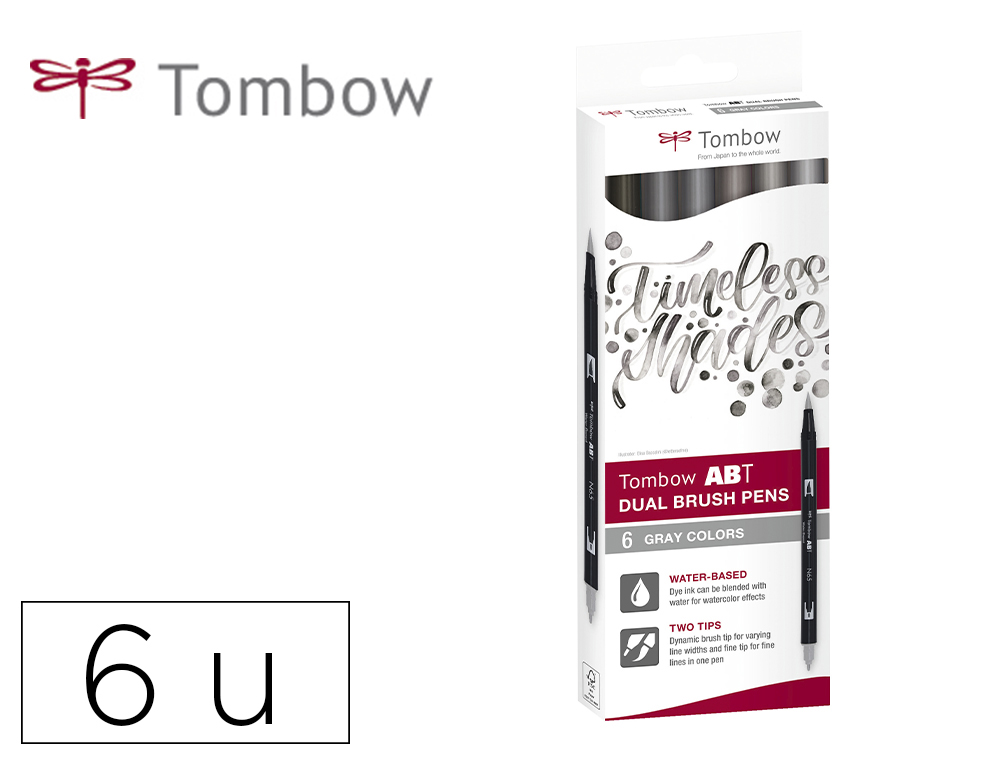 ROTULADOR TOMBOW DUAL BRUSH DOBLE PUNTA PINCEL GAMA DE GRISES ESTUCHE DE 6 UNIDADES