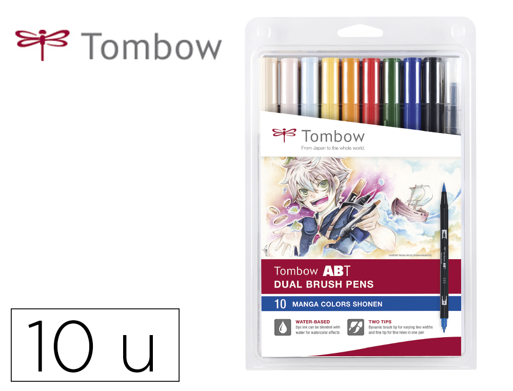 ROTULADOR TOMBOW DUAL BRUSH DOBLE PUNTA PINCEL MANGA SHONEN ESTUCHE DE 10 UNIDADES COLORES SURTIDOS