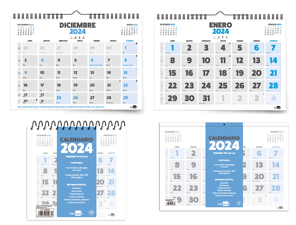 CALENDARIO LIDERPAPEL 2024 CLASICO LOTE DE 22 UNIDADES SURTIDAS