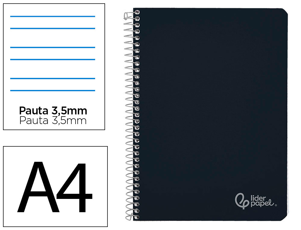 CUADERNO ESPIRAL LIDERPAPEL A4 WITTY TAPA DURA 80H 90GR PAUTA 3,5MM CON MARGEN COLOR NEGRO
