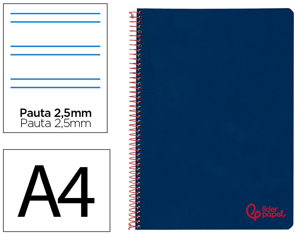 CUADERNO ESPIRAL LIDERPAPEL A4 WONDER TAPA PLASTICO 80H 90GR PAUTA ESTRECHA 2,5MM CON MARGEN COLOR AZUL MARINO