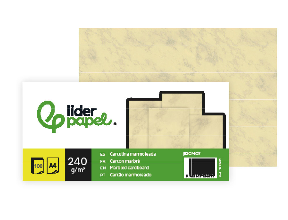 CARTULINA MARMOLEADA LIDERPAPEL DIN A4 240GR CREMA CLARO PAQUETE DE 100 HOJAS