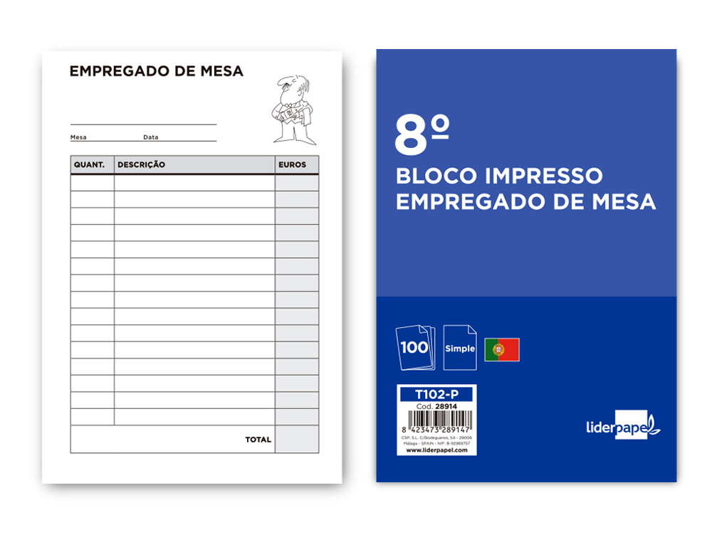 TALONARIO LIDERPAPEL CAMARERO OCTAVO -SIN IVA- 102 -TEXTO EN PORTUGUES