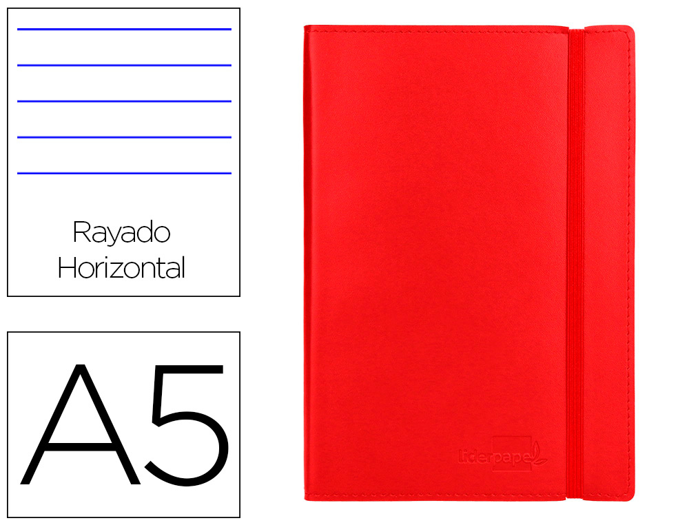 LIBRETA LIDERPAPEL SIMIL PIEL A5 120 HOJAS 70G/M2 HORIZONTAL SIN MARGEN ROJO