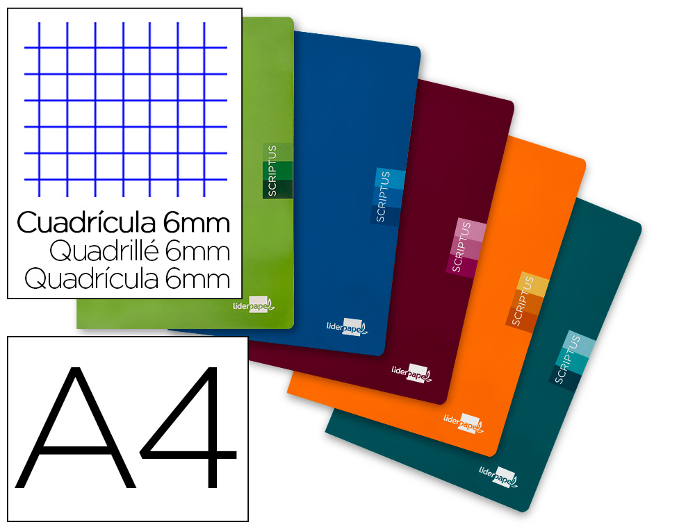 LIBRETA LIDERPAPEL SCRIPTUS A4 48 HOJAS 90G/M2 CUADRO 6MM CON MARGEN