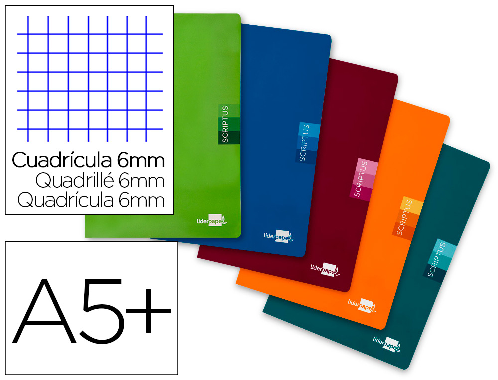 LIBRETA LIDERPAPEL SCRIPTUS A5 48 HOJAS 90G/M2 CUADRO 6MM CON MARGEN