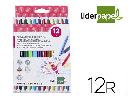 ROTULADOR LIDERPAPEL DUO DOBLE PUNTA FINA Y GRUESA CAJA DE 12UNIDADES COLORES SURTIDOS