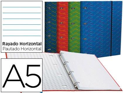 CARPETA CON RECAMBIO LIDERPAPEL A5 HORIZONTAL FORRADA 4 ANILLAS 20MM