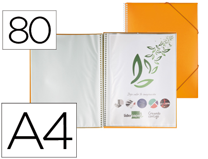 CARPETA LIDERPAPEL ESCAPARATE CON ESPIRAL 80 FUNDAS POLIPROPILENO DIN A4 NARANJA