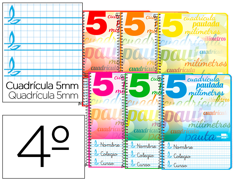 CUADERNO ESPIRAL LIDERPAPEL CUARTO PAUTAGUIA TAPA DURA 80H75 GR CUADRO PAUTADO 5MM CON MARGEN