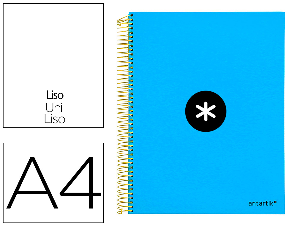 CUADERNO ESPIRAL LIDERPAPEL A4 MICRO ANTARTIK TAPA FORRADA 120H 100 GR LISO CON BANDAS 4 TALADROS COLOR AZUL