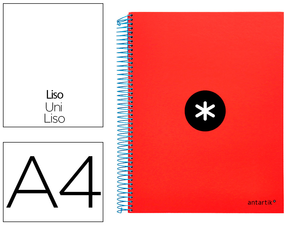 CUADERNO ESPIRAL LIDERPAPEL A4 MICRO ANTARTIK TAPA FORRADA 120H 100 GR LISO CON BANDAS 4 TALADROS COLOR ROJO