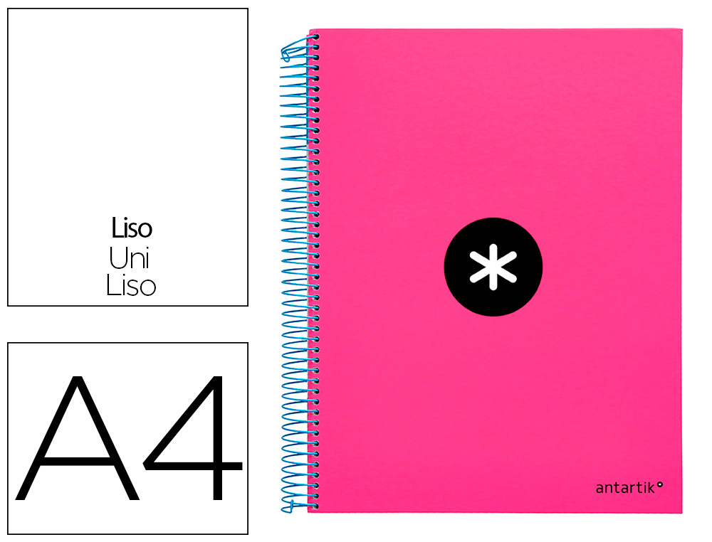 CUADERNO ESPIRAL LIDERPAPEL A4 MICRO ANTARTIK TAPA FORRADA 120H 100 GR LISO CON BANDAS 4 TALADROS COLOR ROSA FLUOR
