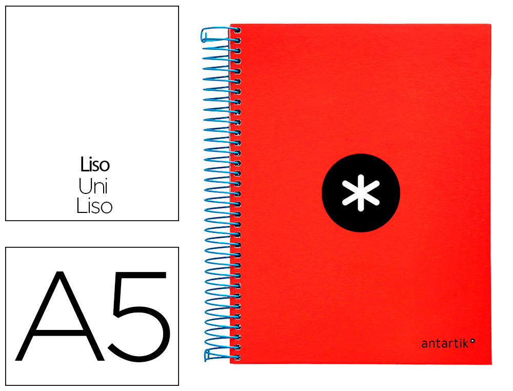 CUADERNO ESPIRAL LIDERPAPEL A5 MICRO ANTARTIK TAPA FORRADA 120H 90G LISO CON BANDAS 6 TALADROS COLOR ROJO