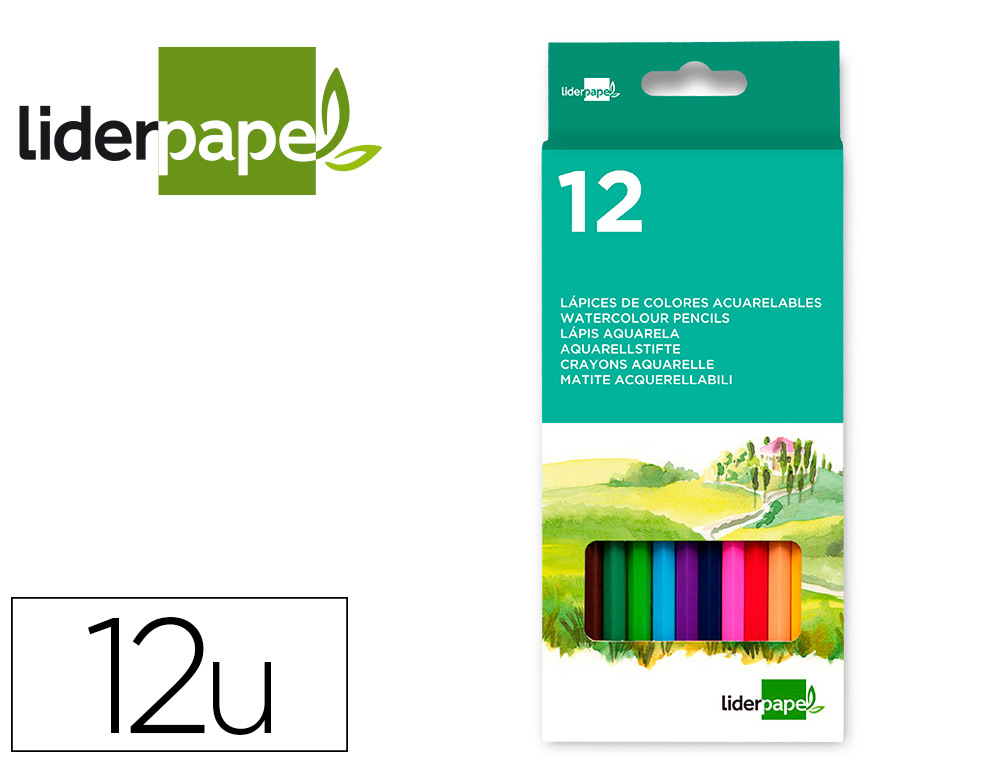 LAPICES DE COLORES ACUARELABLES LIDERPAPEL CAJA DE 12 COLORES SURTIDOS
