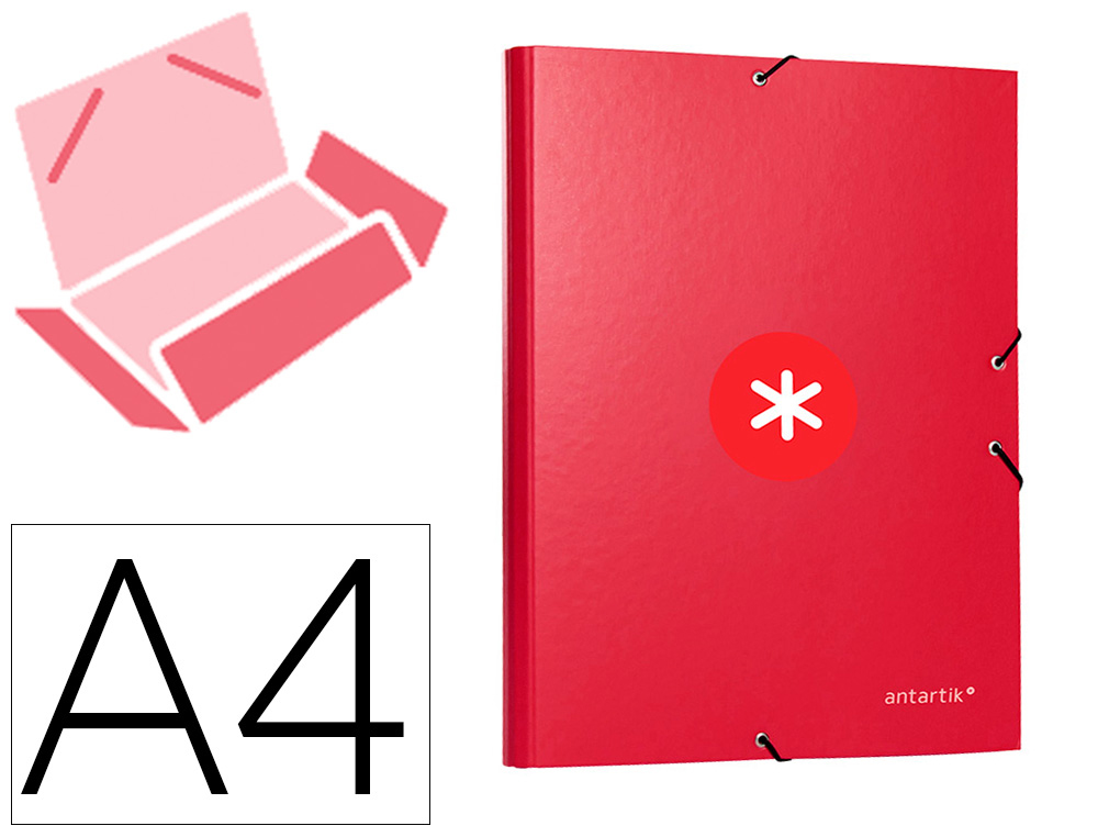 CARPETA LIDERPAPEL ANTARTIK GOMAS A4 3 SOLAPAS CARTON FORRADO COLOR FRAMBUESA