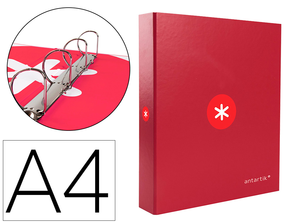 CARPETA 4 ANILLAS 40 MM MIXTAS LIDERPAPEL ANTARTIK A4 FORRADA COLOR FRAMBUESA