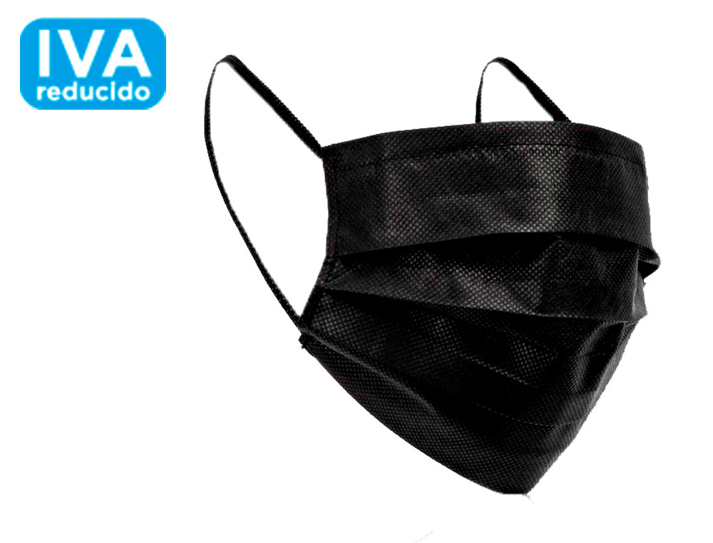 MASCARILLA FACIAL QUIRURGICA DESECHABLE 3 CAPAS CON AJUSTE NASAL FILTRACION 95% TIPO IIR COLOR NEGRO