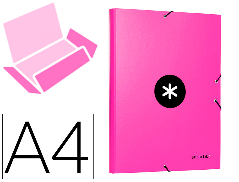 CARPETA ANTARTIK GOMAS TRES SOLAPAS CARTON FORRADO A4 COLOR ROSA