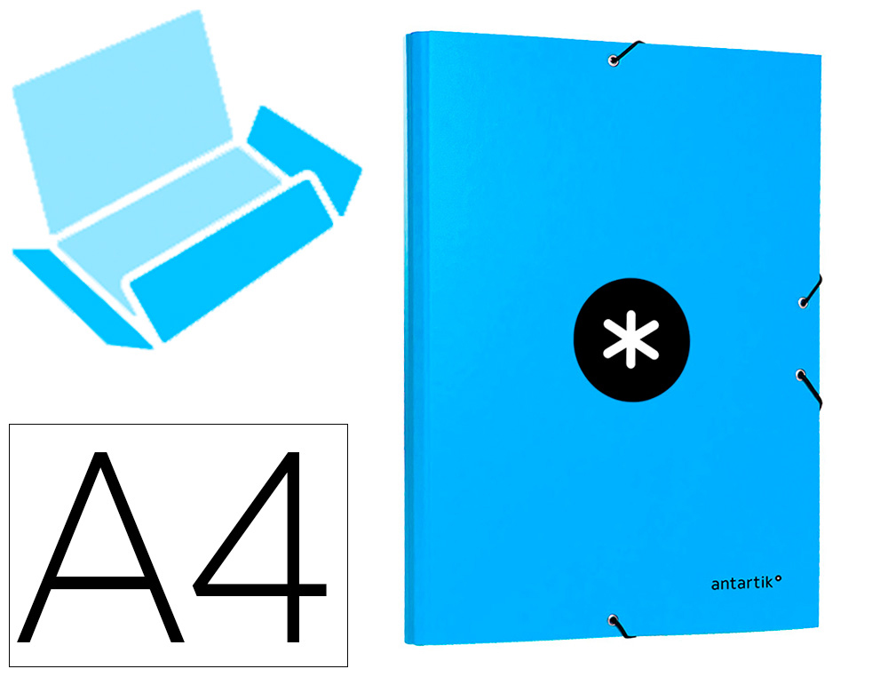 CARPETA ANTARTIK GOMAS TRES SOLAPAS CARTON FORRADO A4 COLOR AZUL