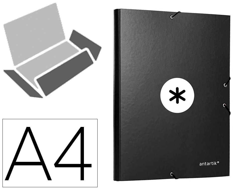 CARPETA ANTARTIK GOMAS TRES SOLAPAS CARTON FORRADO COLOR NEGRO
